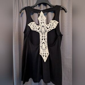 Charlotte Russe Black Tank Top with White Lace Detail